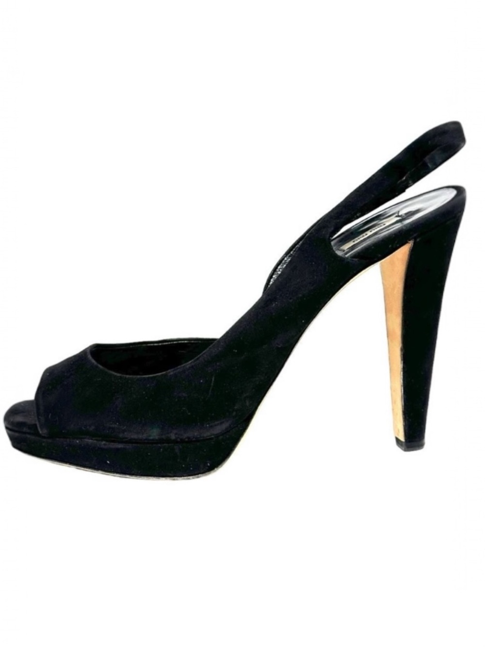 MIU MIU Black Suede Leather Platform Slingback Pumps Heels Peep Toe 40 10